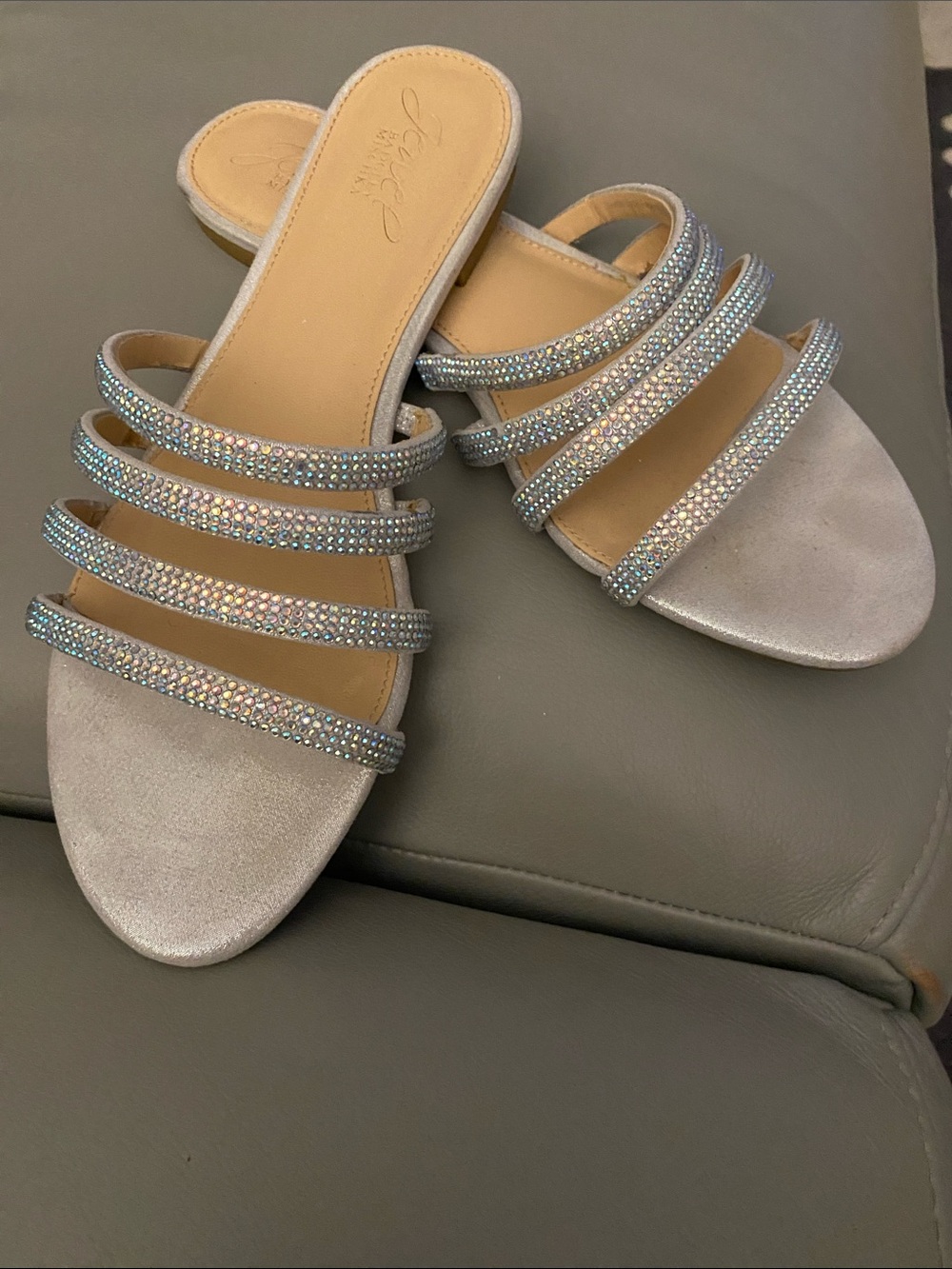 J. Crew Silver Crystal-Strap Slide Sandals